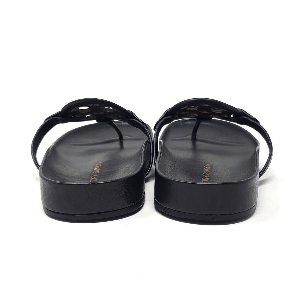 Tory Burch Miller Cloud Thong Sandals Calf Leather Perfect Black Logo Size 9.5 M - Picture 6 of 10